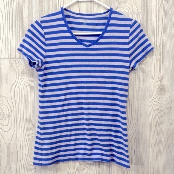 Croft & Barrow Blue Gray Striped V-neck T-shirt XS - Picture 1 of 4